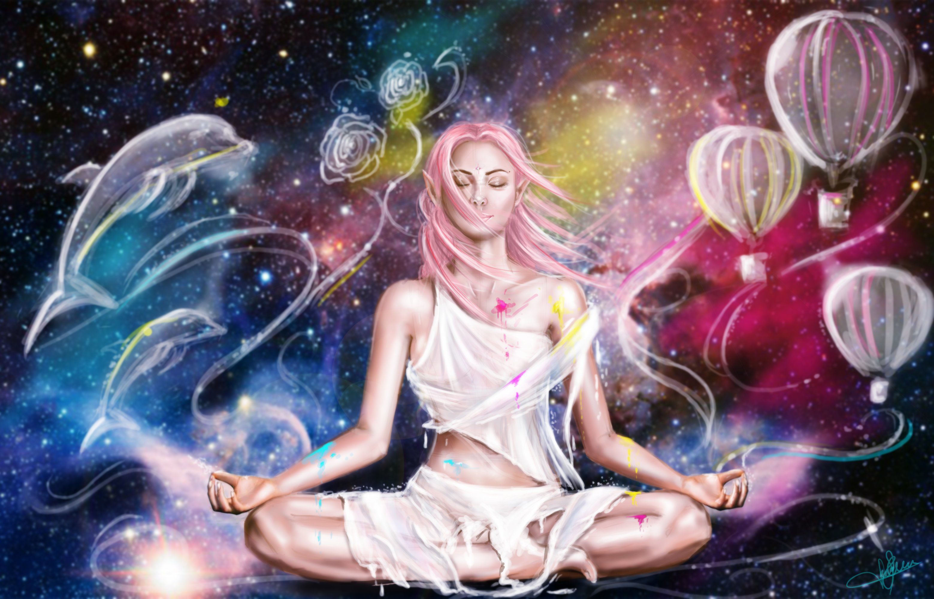 Волшебная медитация. Космическая женщина. Эзотерические иллюстрации. Женщина эзотерика. Девушка Вселенная.